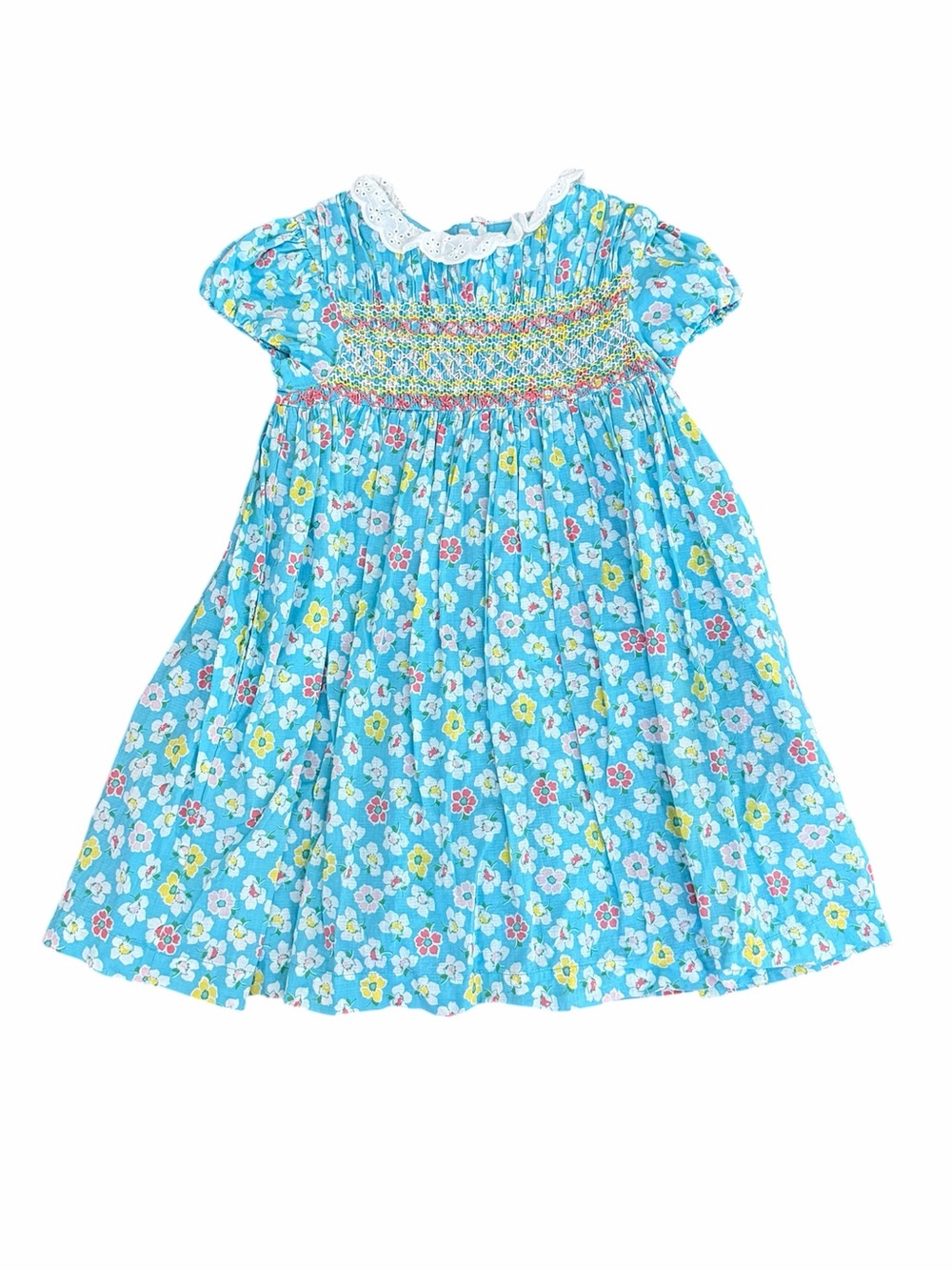 Mini Boden (7|8y) Blue Floral Smocked Dress